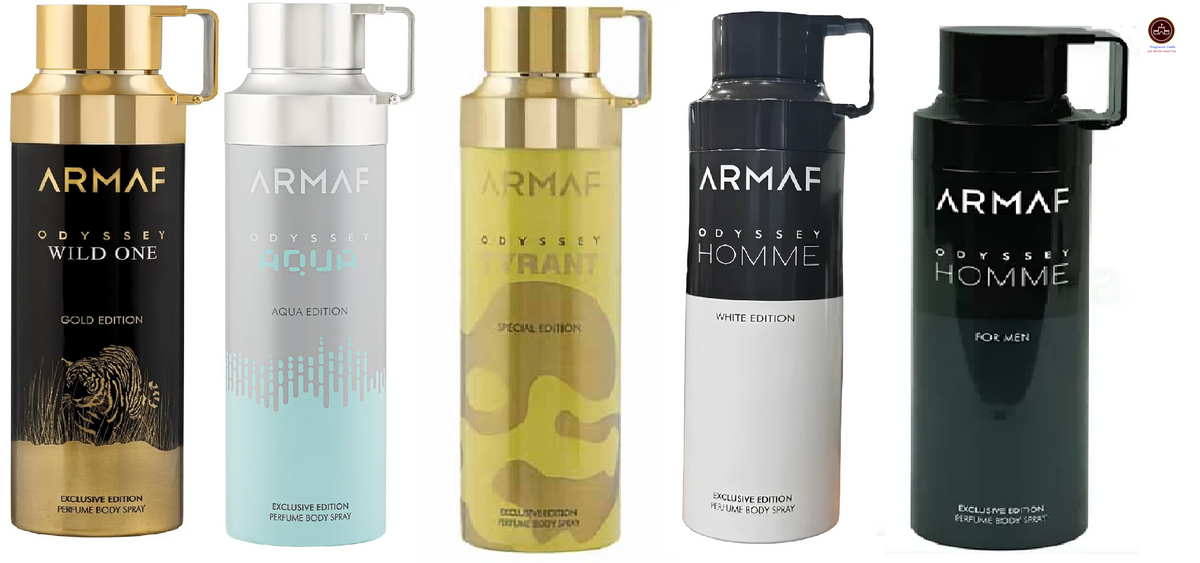 Armaf Odyssey  Body Spray 200 Ml- Homme White, Homme Black, Wild One, Aqua, Tyrant- Combo