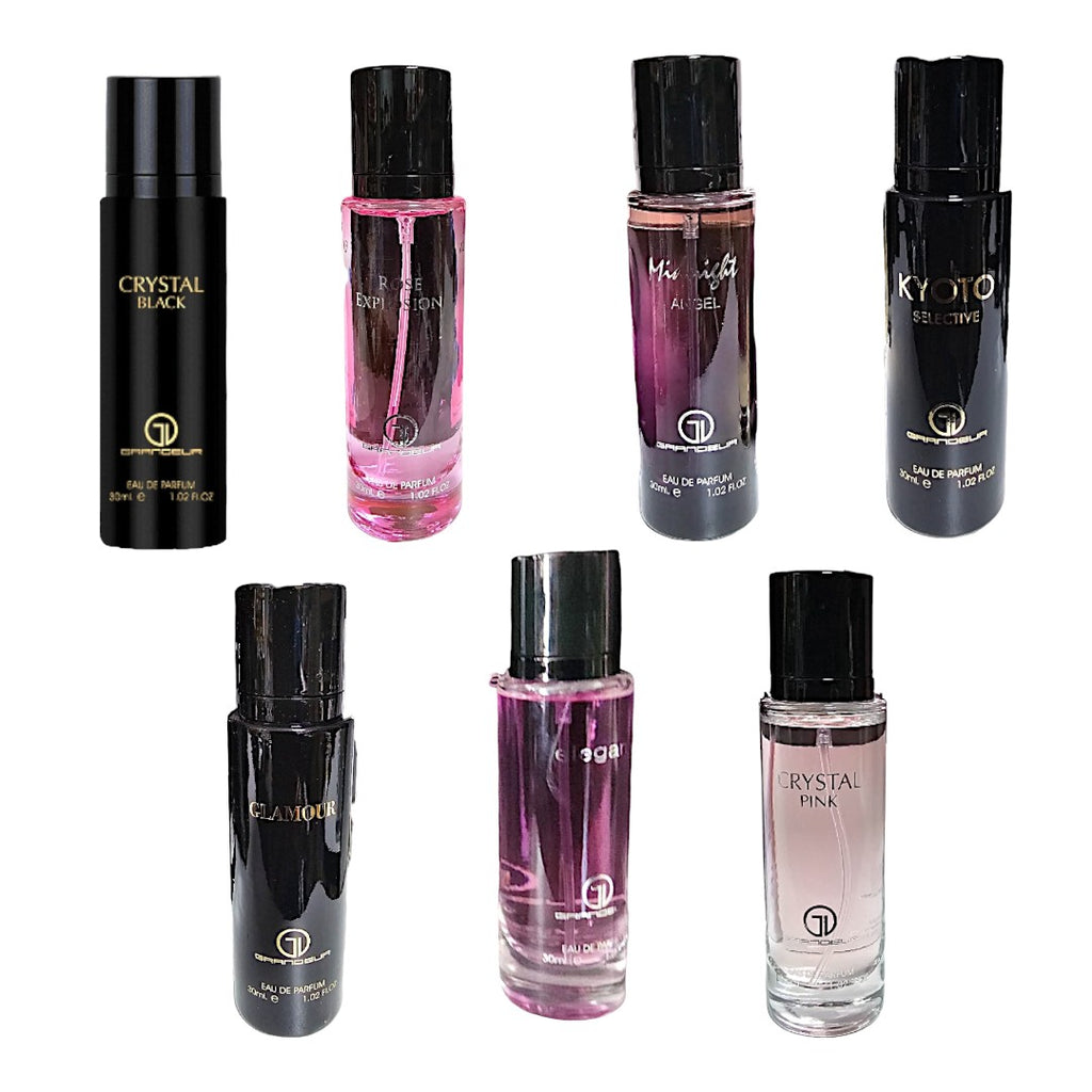 Grandeur 30ml EDP Crystal Black, Rose Explosion, Midnight Angel, Kyoto Selective, Glamour, Elegant, Crystal Pink