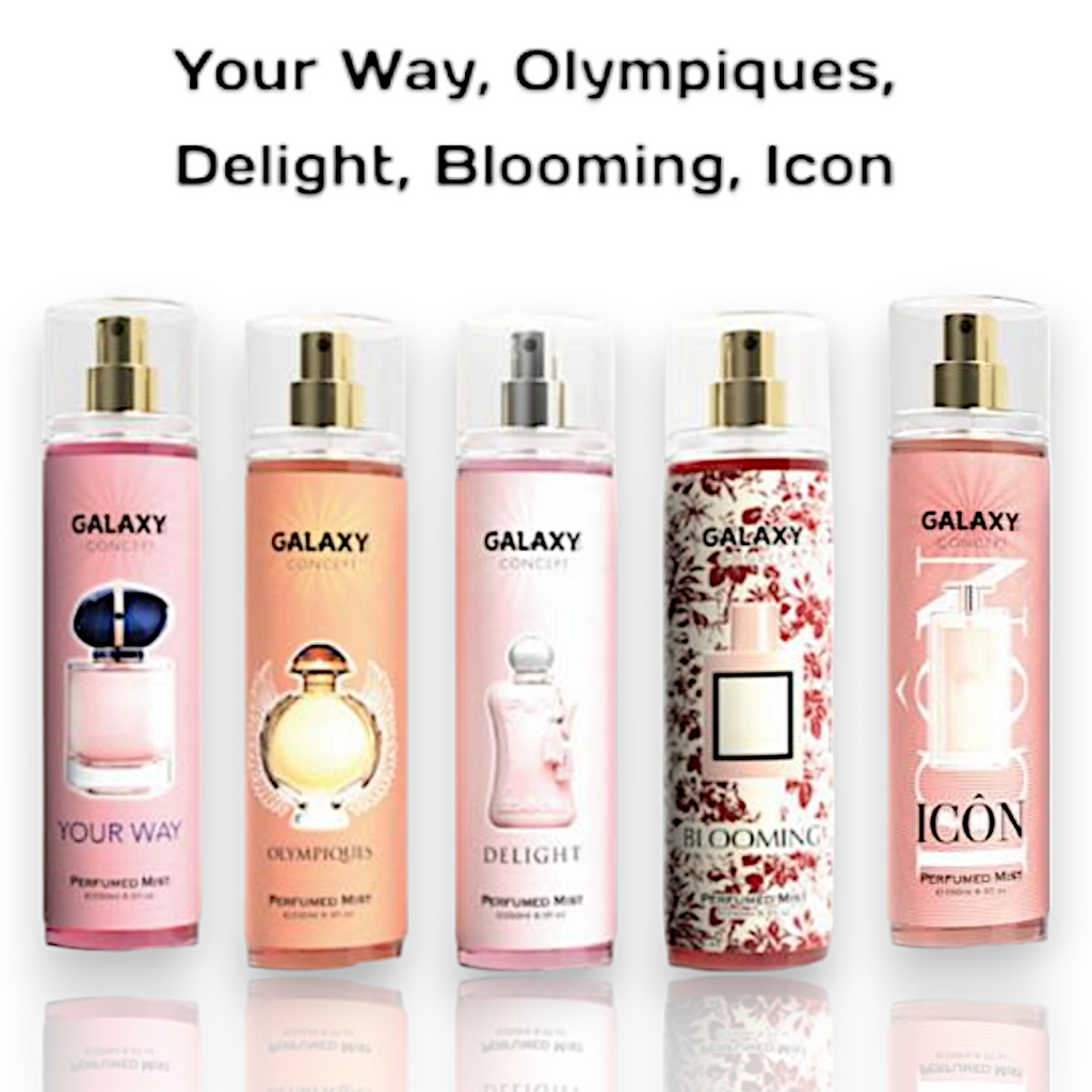 Galaxy Plus Body Mist 250ml Your Way, Olympiques, Delight, Blooming, Icon
