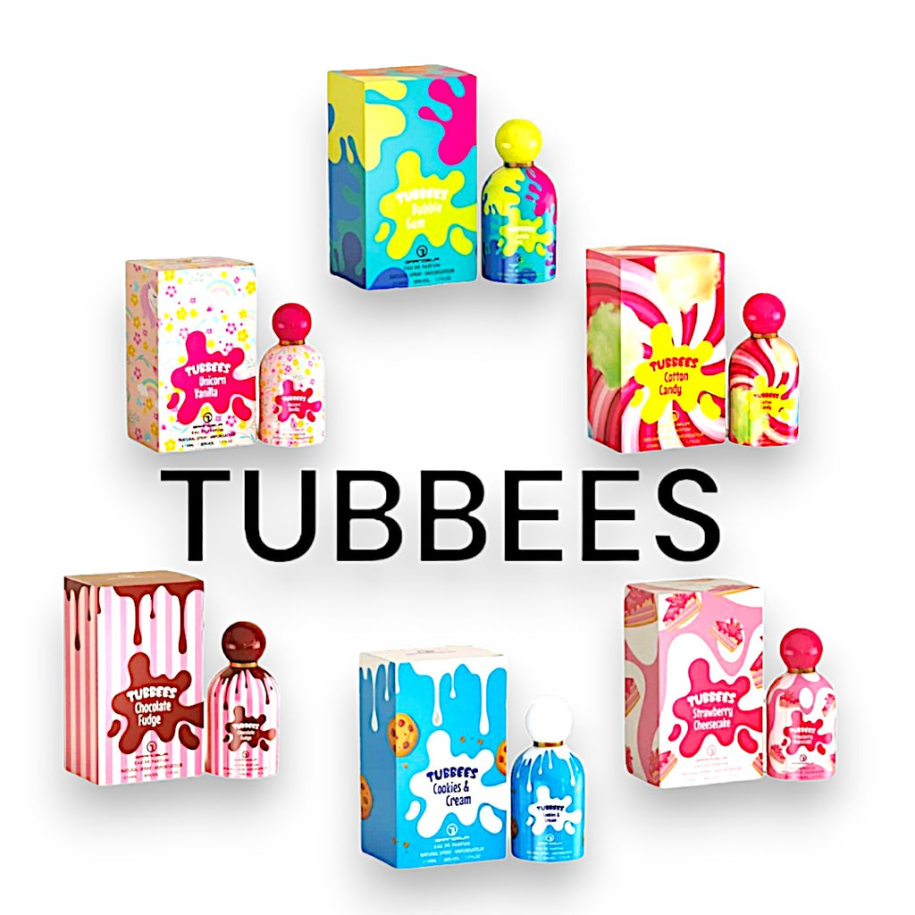Grandeur Tubbees 50ml EDP: Bubble Gum, Cotton Candy, Strawberry Cheesecake, Cookies & Cream, Chocolate Fudge, Unicorn Vanilla