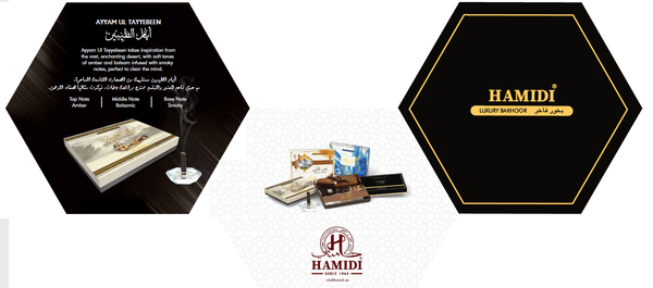 ARMAF- HAMIDI LUXURY SOFT TONES OF AMBER AYAM AL TAYYEBEEN OUD STICKS- 10 pc with Crystal Base